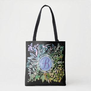 Waterverf bloemen monogram tote bag