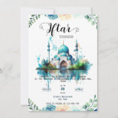 Waterverf Bloemen Moskee Ramadan Iftar Uitnodiging (Voorkant)
