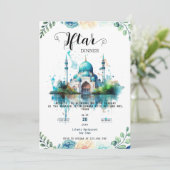 Waterverf Bloemen Moskee Ramadan Iftar Uitnodiging (Staand voorkant)
