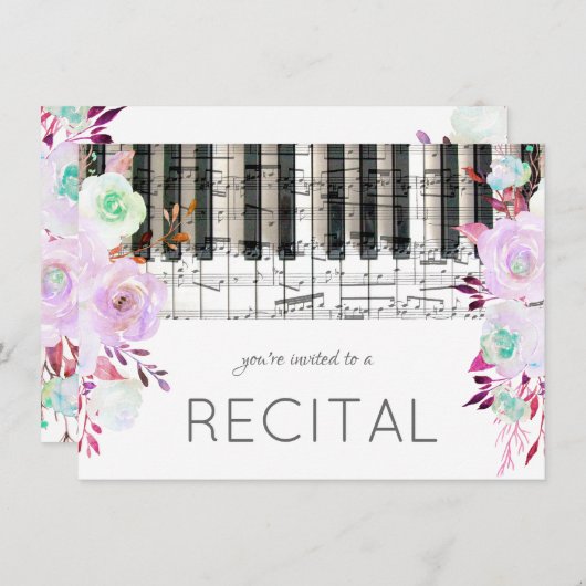 waterverf bloemen muziek recital kaart (Voorkant / Achterkant)