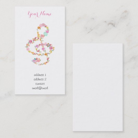 waterverf bloemen muziek visitekaartje (Voorkant / Achterkant)