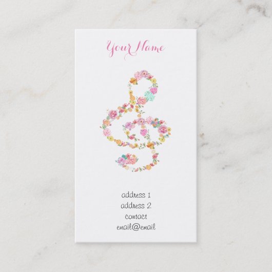 waterverf bloemen muziek visitekaartje (Voorkant)