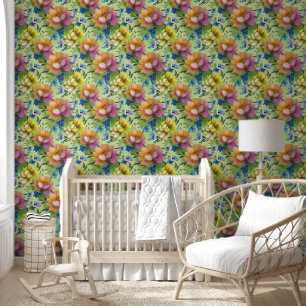 Waterverf Bloemen naadloos patroon 3 Behang
