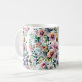 Waterverf Bloemen Naadloos Patroon Koffiemok (Voorkant links)