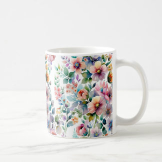 Waterverf Bloemen Naadloos Patroon Koffiemok