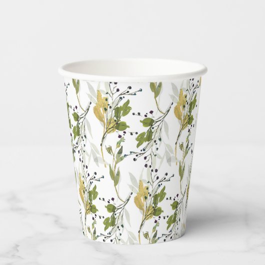 Waterverf Bloemen Naadloos Patroon Papieren Bekers (Achterkant)