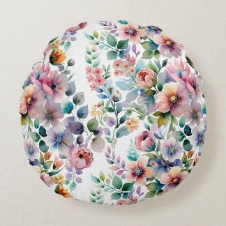 Waterverf Bloemen Naadloos Patroon Rond Kussen