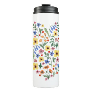 Waterverf bloemen naadloos patroon thermosbeker