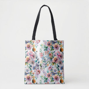 Waterverf Bloemen Naadloos Patroon Tote Bag