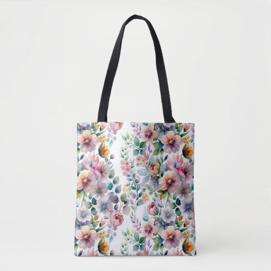 Waterverf Bloemen Naadloos Patroon Tote Bag (Voorkant)