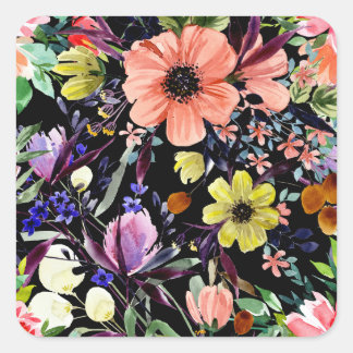 Waterverf Bloemen Naadloos Tuinpatroon Vierkante Sticker