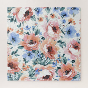 Waterverf bloemen, naadloze patroonillustratie. legpuzzel