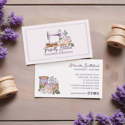  Waterverf Bloemen Naaimachine Tailor Visitekaartje