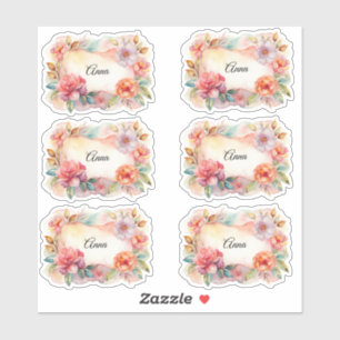 Waterverf Bloemen Naam Label Label