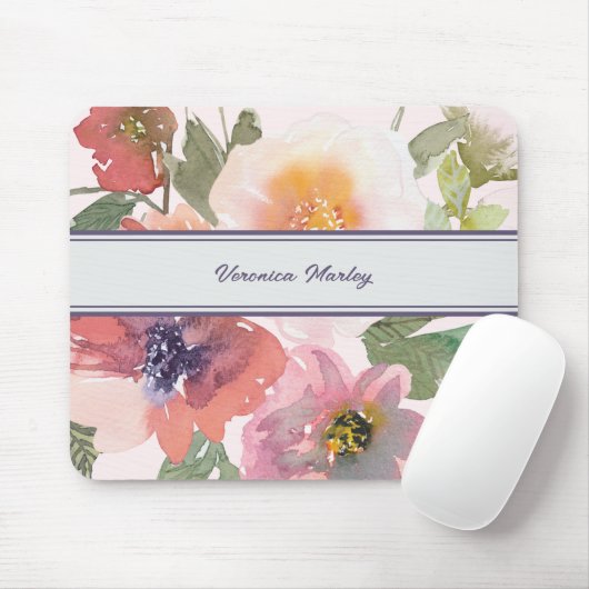 Waterverf Bloemen naam Mousepad Sjabloon Muismat (Met muis)