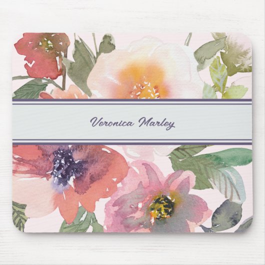 Waterverf Bloemen naam Mousepad Sjabloon Muismat (Voorkant)