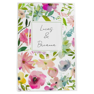 Waterverf Bloemen NAAM & NAAM Kleurrijke Trouwdag Medium Cadeauzakje