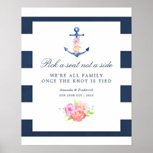 Waterverf Bloemen Nautisch Bruiloft Zitplaatsen Po Poster