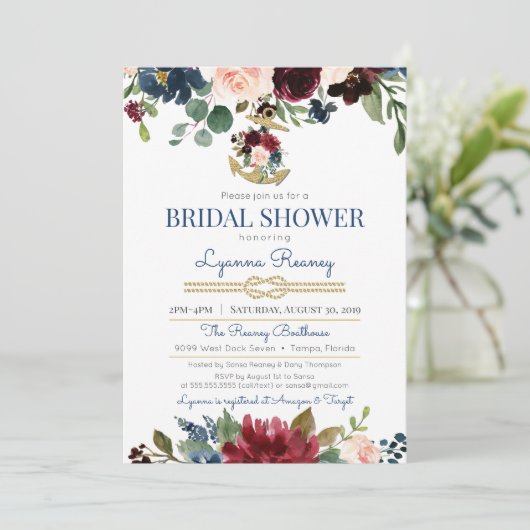 Waterverf bloemen Nautisch Vrijgezellenfeest Kaart (Staand voorkant)