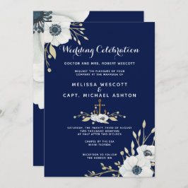Waterverf Bloemen Nautische Marine en Witte Bruilo Kaart