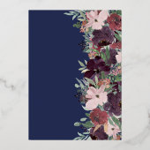 Waterverf Bloemen Navy Plum & Roos Gold Bruiloft Folie Uitnodiging (Achterkant)