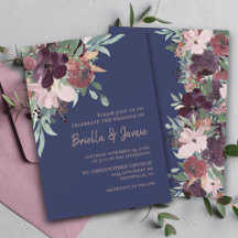 Waterverf Bloemen Navy Plum & Roos Gold Bruiloft