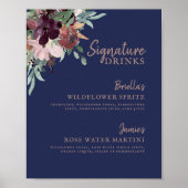 Waterverf Bloemen Navy Plum & Roos Signature Drink Poster