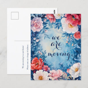 Waterverf Bloemen Nieuw Adres Bewegende Aankondigi Briefkaart