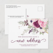  Waterverf Bloemen Nieuw Adres Verhuizen Aankondigingskaart (Voorkant / Achterkant)