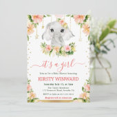 Waterverf Bloemen Olifant Meisje Baby shower Kaart (Staand voorkant)