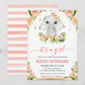 Waterverf Bloemen Olifant Meisje Baby shower Kaart (Voorkant / Achterkant)