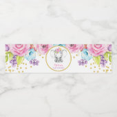 Waterverf Bloemen Olifant Meisje Baby shower Waterfles Etiket (Enkel label)