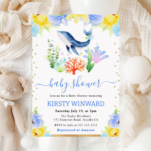 Waterverf Bloemen Onderwater Walvis Baby Shower Kaart