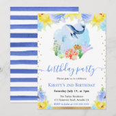 Waterverf Bloemen Onderwater Walvis Verjaardagsfee Kaart (Voorkant / Achterkant)