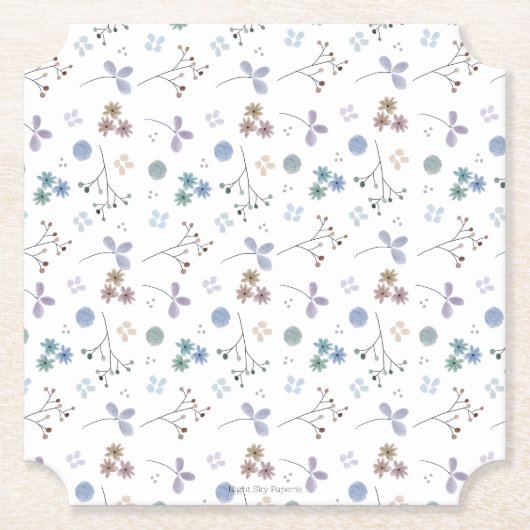 Waterverf Bloemen Onderzetter | Blauw | 4x4 (Voorkant)