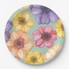 Waterverf Bloemen op Aqua Paper Borden Papieren Bordje