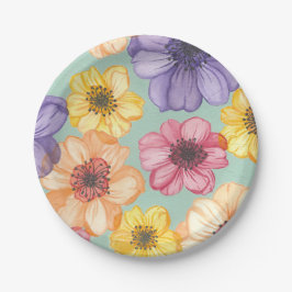 Waterverf Bloemen op Aqua Paper Borden Papieren Bordje