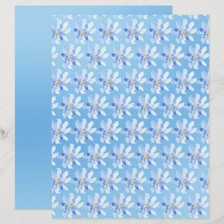 Waterverf Bloemen op Blauw Scrapbook Papier Blad