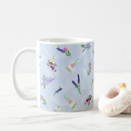Waterverf Bloemen op Bord Blauw Lacy Textuur Koffiemok