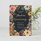 Waterverf Bloemen op Dark Quinceañera CUSTOM Foto Kaart (Staand voorkant)