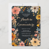 Waterverf Bloemen op Dark Quinceañera CUSTOM Kaart (Voorkant)