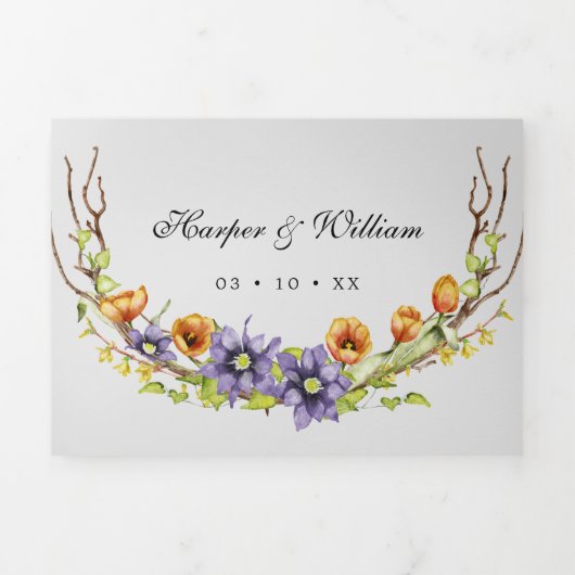 Waterverf bloemen op één bruiloft drieluik uitnodiging (Cover)