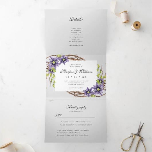 Waterverf bloemen op één bruiloft drieluik uitnodiging (Binnen)