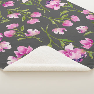  Waterverf bloemen op Gray Sherpa Blanket Deken