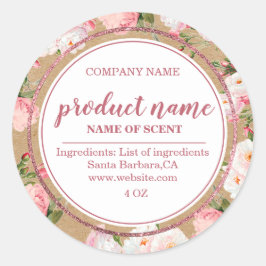 Waterverf bloemen op kraftpapier ronde sticker