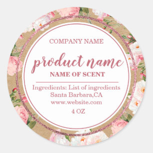 Waterverf bloemen op kraftpapier ronde sticker