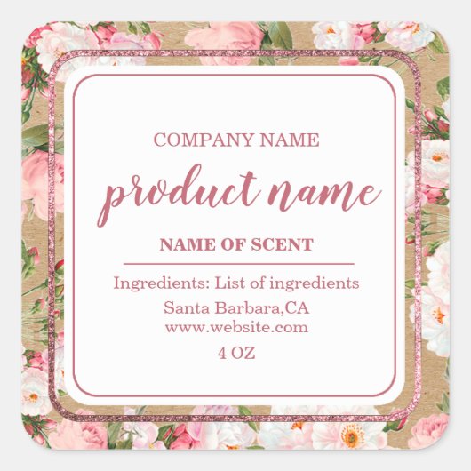 Waterverf bloemen op kraftpapier vierkante sticker (Voorkant)