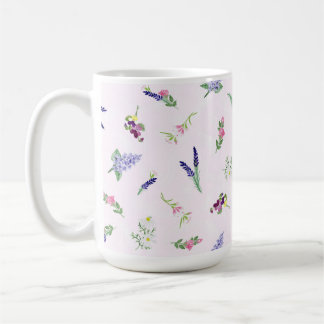 Waterverf bloemen op lichte roze kant textuur koffiemok