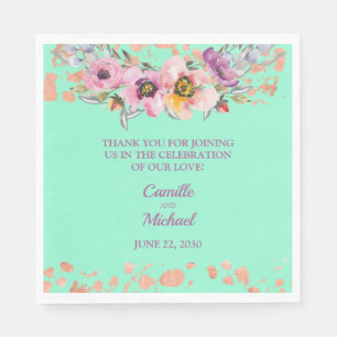 Waterverf Bloemen op Neo Mint met Rose Goud Servet