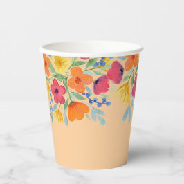 Waterverf bloemen op perzik papieren bekers